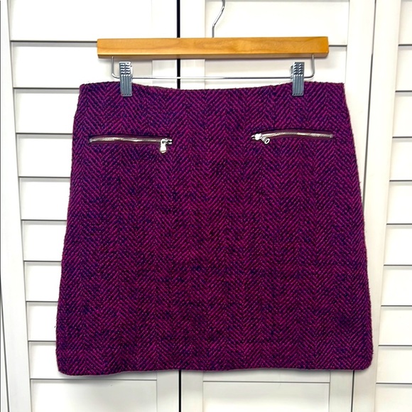 LOFT Dresses & Skirts - LOFT Wool Blend Tweed A-Line Zipper Detail Lined Skirt Size 10 Pink & Navy